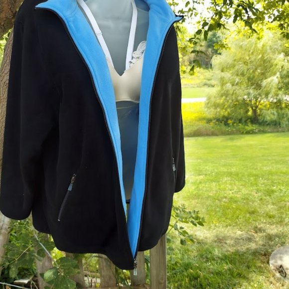 Junonia Womens Plus Size 3X 2-Way Reversible Fleece Black and Blue Zip Jacket - Picture 12 of 14